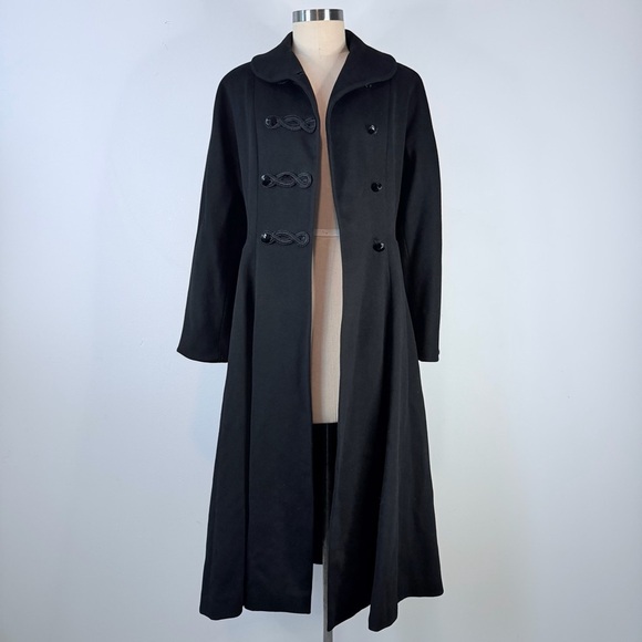 Vintage Ransohoffs 60s Black Wool Princess Coat Frog Closure Jacket XS S - Picture 8 of 13